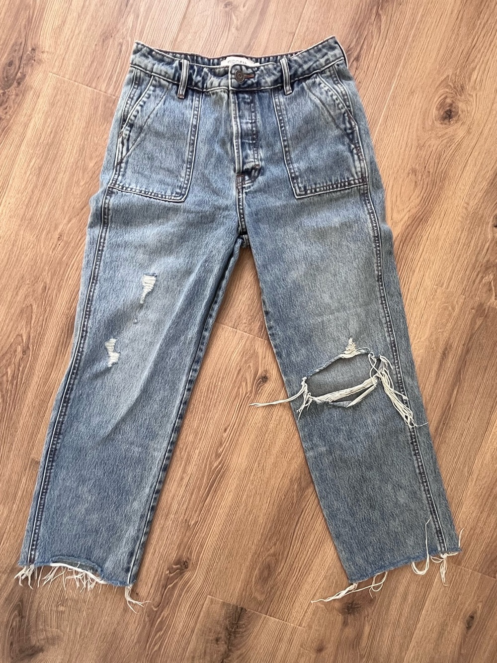 High-Rise Distressed Ankle Crop Jeans - Light Blue